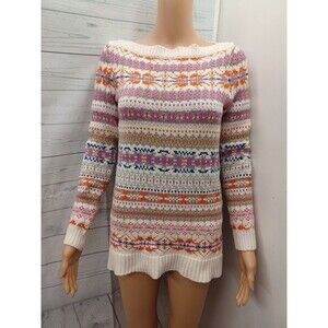 Lauren Ralph Lauren Sweater Women’s Sz S Boat Neck Fair Isle Cotton Wool